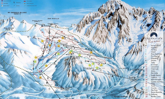 Náhled skimapy areálu Courmayeur / Monte Bianco