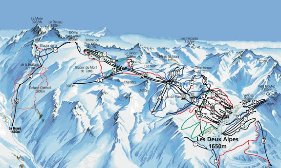 Náhled skimapy areálu Les 2 Alpes - ledovec La Meije