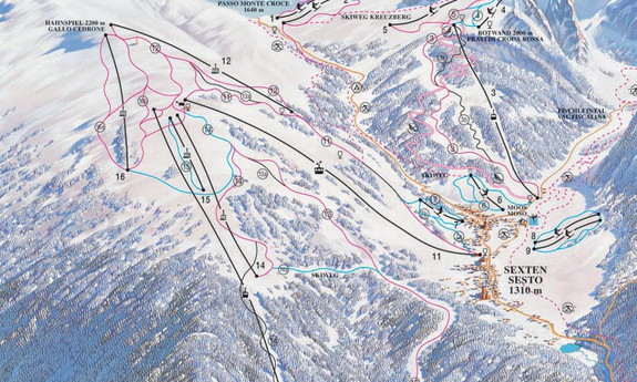 Náhled skimapy areálu Sexten / Helm - Rotwand - Kreuzbergpass