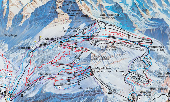 Náhled skimapy areálu Kleine Scheidegg / Männlichen