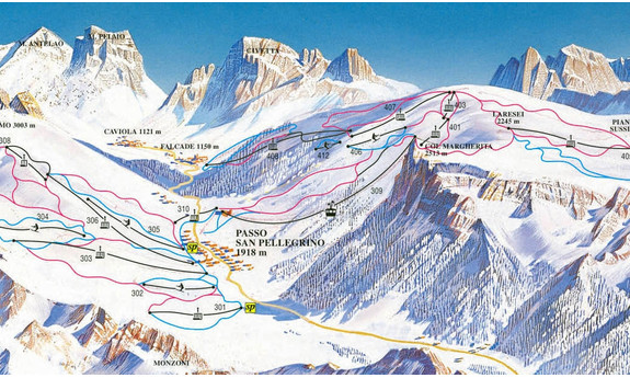 Náhled skimapy areálu Passo San Pellegrino - Col Margherita - Falcade