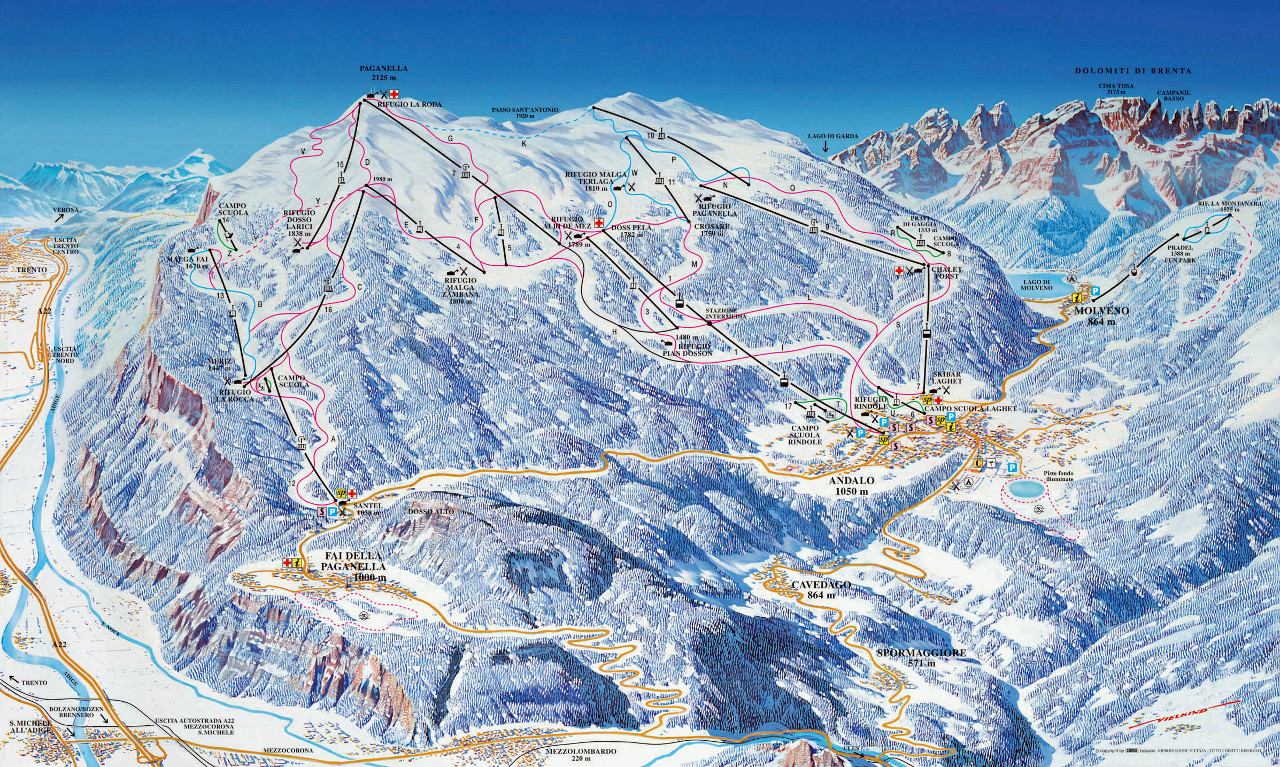 mapa paganella Skiareál Paganella   lyžování v Paganelle, mapa sjezdovek, skipasy  mapa paganella