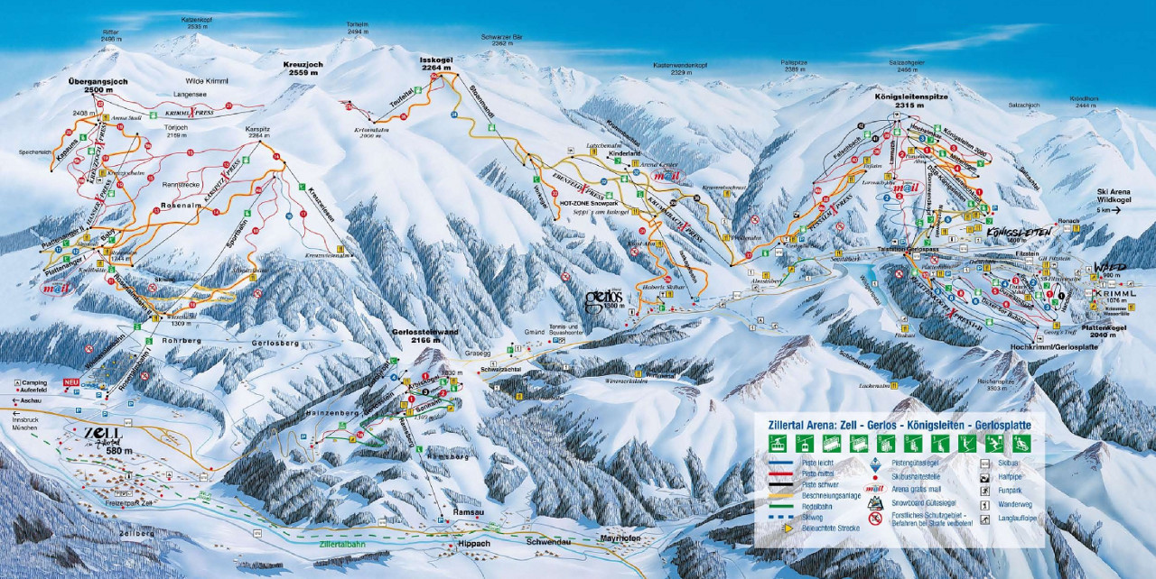 zillertal arena mapa Skiareál Zillertal Arena   lyžování v Zillertal Areně, mapa  zillertal arena mapa